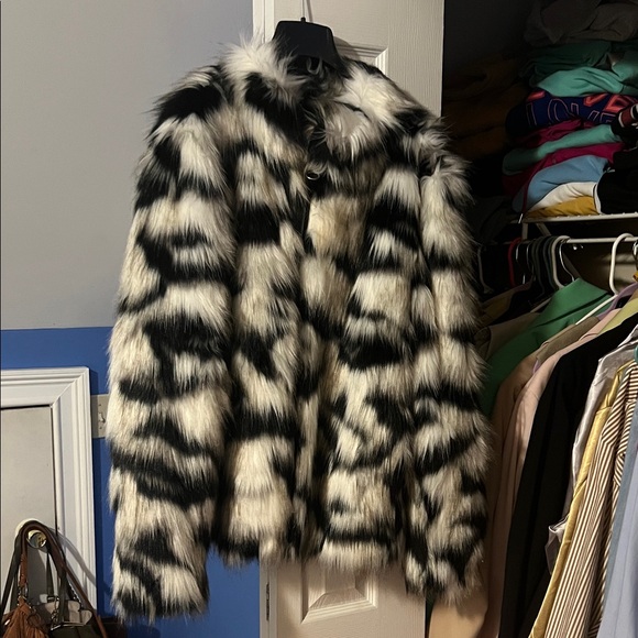 Chic Black, White, and Brown Faux Fur Teddy Jacket - Picture 1 of 3